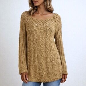 Loft Y2K Mohair Blnd Long Cable Knit Sweater Size Medium Slouchy Earthy‎ Boho